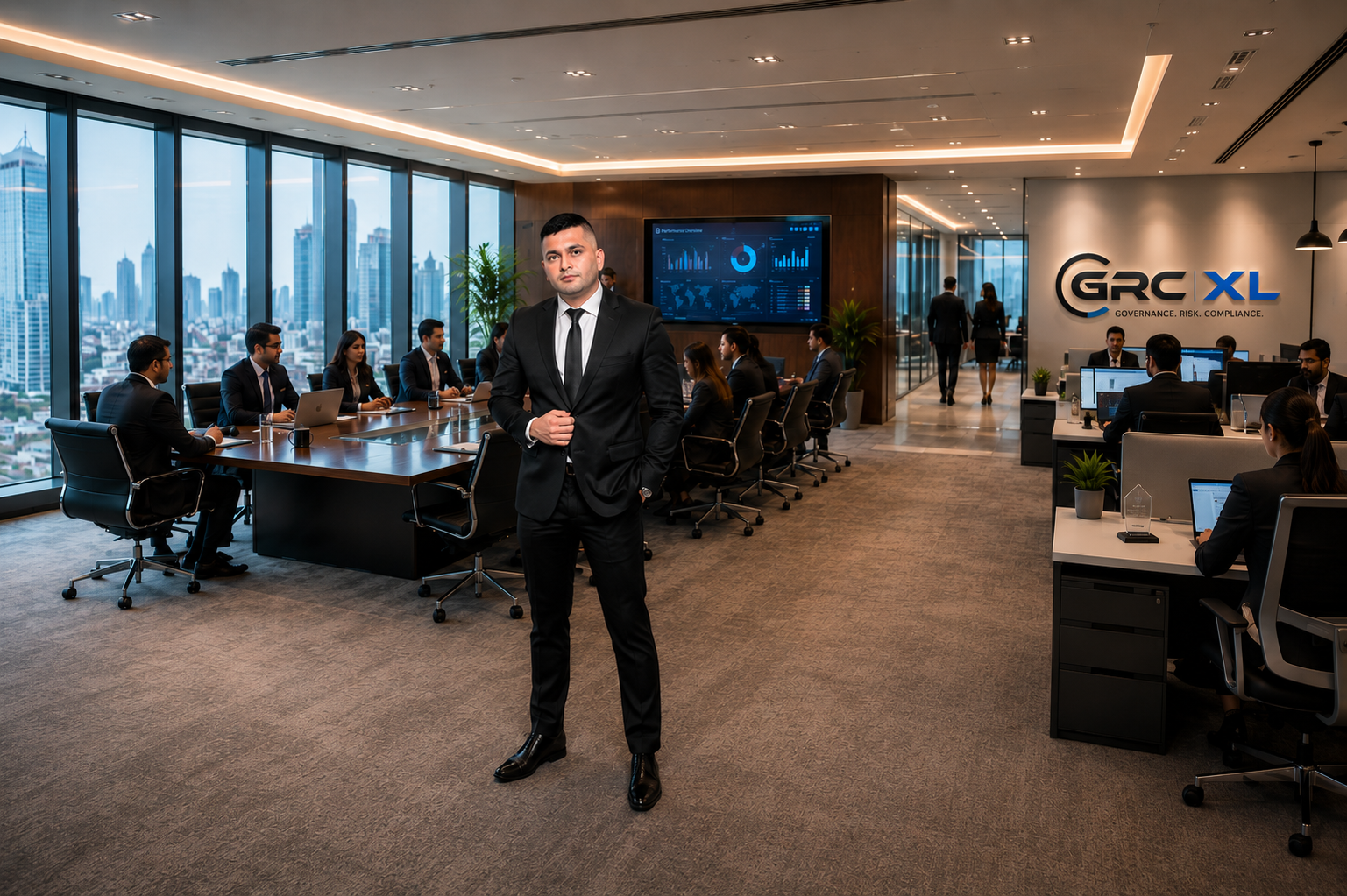 GRC XL global headquarters and leadership team in a modern corporate office